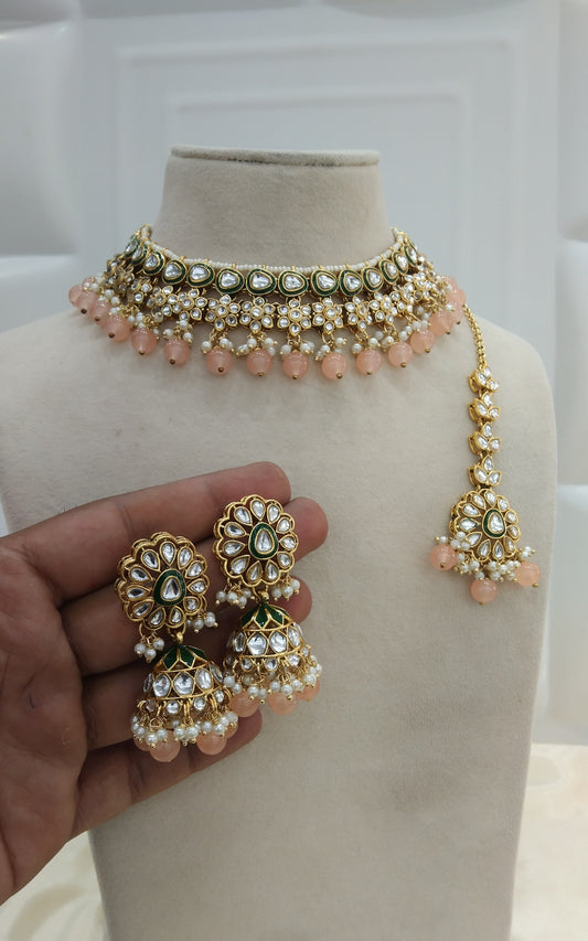 Harry Peach kundan Indian Necklace Jewellery Set