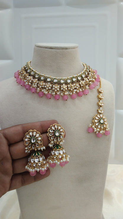 Harry Pink kundan Indian Necklace Jewellery Set