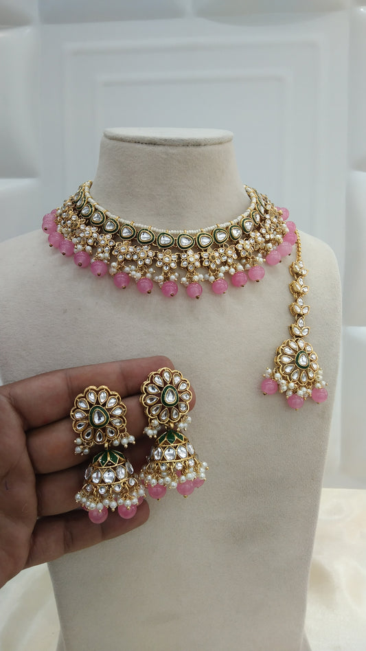 Harry Pink kundan Indian Necklace Jewellery Set