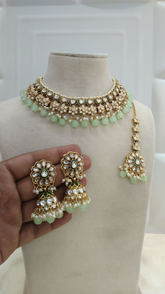 Harry Pista kundan Indian Necklace Jewellery Set