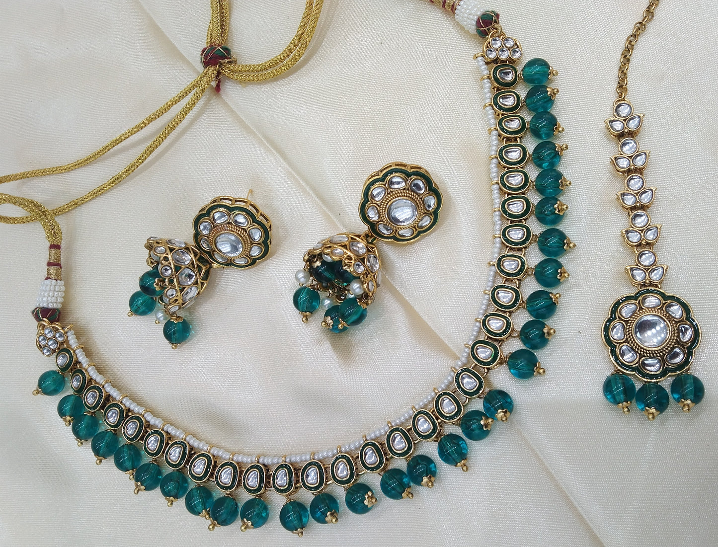 Honey Rama Green kundan Indian Necklace Jewellery Set