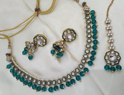 Honey Rama Green kundan Indian Necklace Jewellery Set
