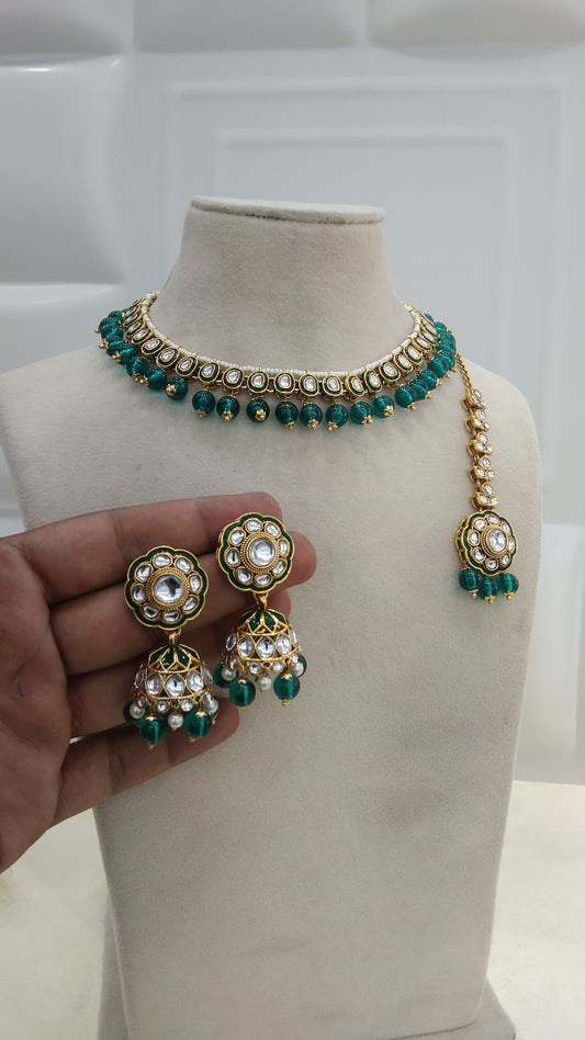 Honey Rama Green kundan Indian Necklace Jewellery Set