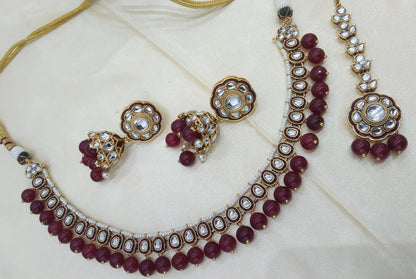 Honey Maroon kundan Indian Necklace Jewellery Set