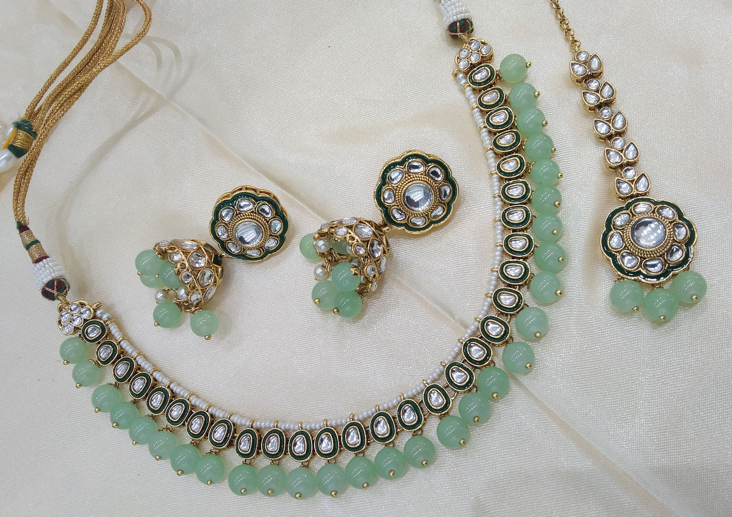 Honey Pista kundan Indian Necklace Jewellery Set