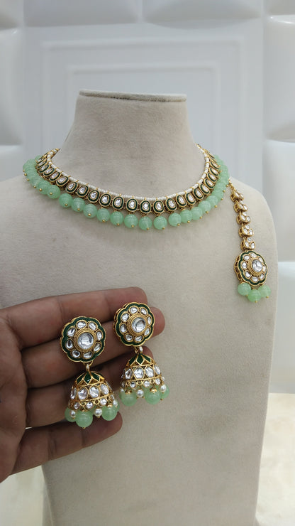 Honey Pista kundan Indian Necklace Jewellery Set