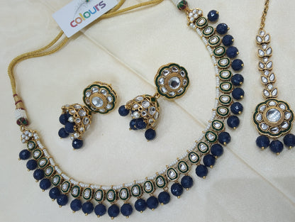 Honey Navy blue kundan Indian Necklace Jewellery Set