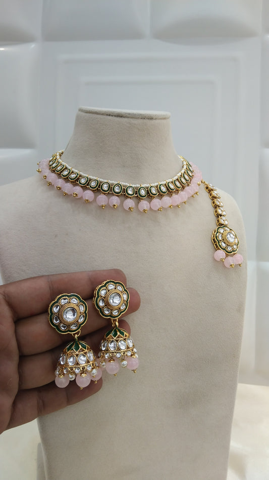 Honey Baby pink kundan Indian Necklace Jewellery Set