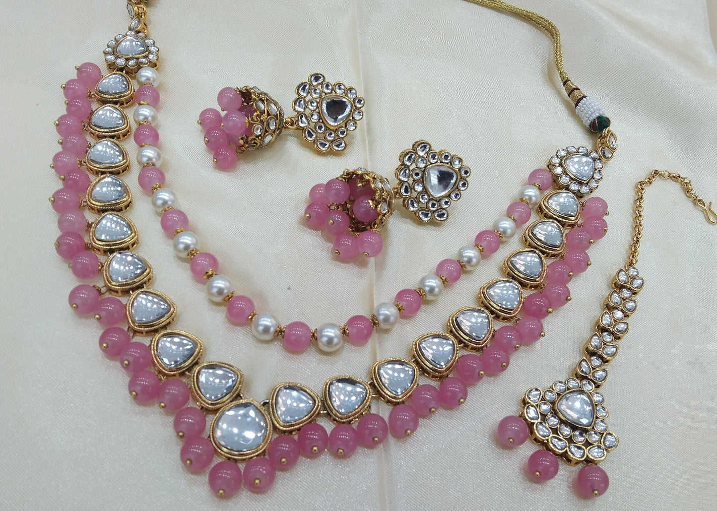 Hanisha Pink kundan Indian Necklace Layerd Jewellery Set
