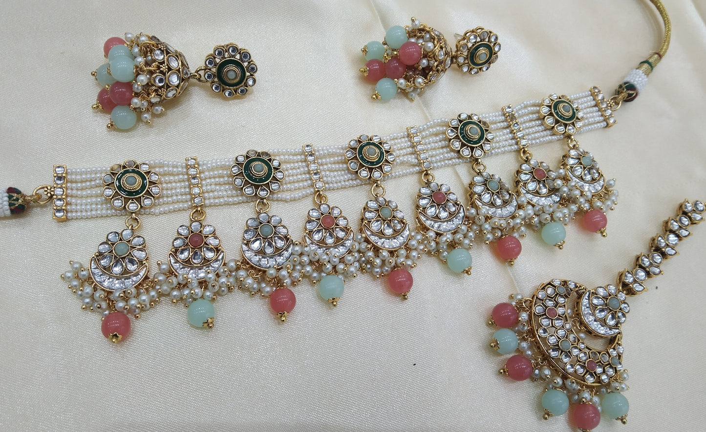 Harjit Mint Gajjri kundan Indian Choker Jewellery Set
