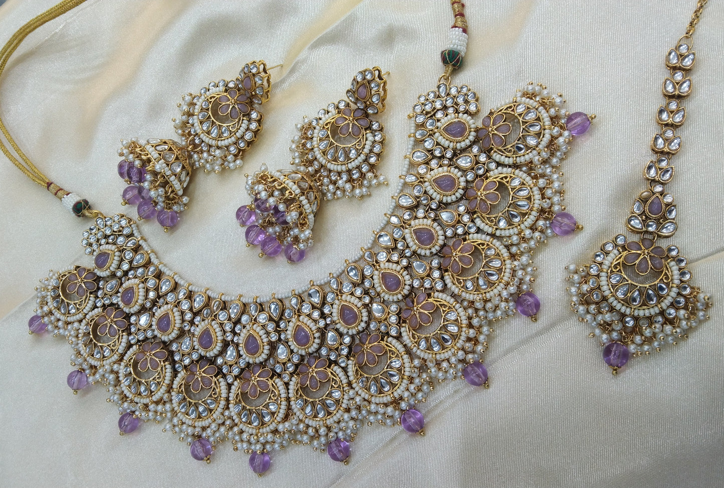 Harpreet Lavender kundan Indian Necklace Jewellery Set