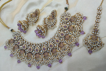 Harpreet Lavender kundan Indian Necklace Jewellery Set