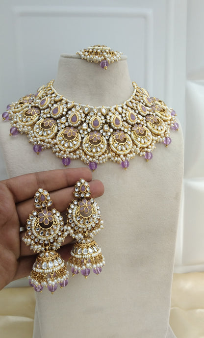 Harpreet Lavender kundan Indian Necklace Jewellery Set