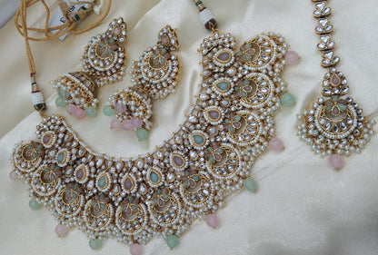 Harpreet Mint pink kundan Indian Necklace Jewellery Set