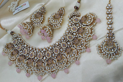 Harpreet Baby Pink kundan Indian Necklace Jewellery Set