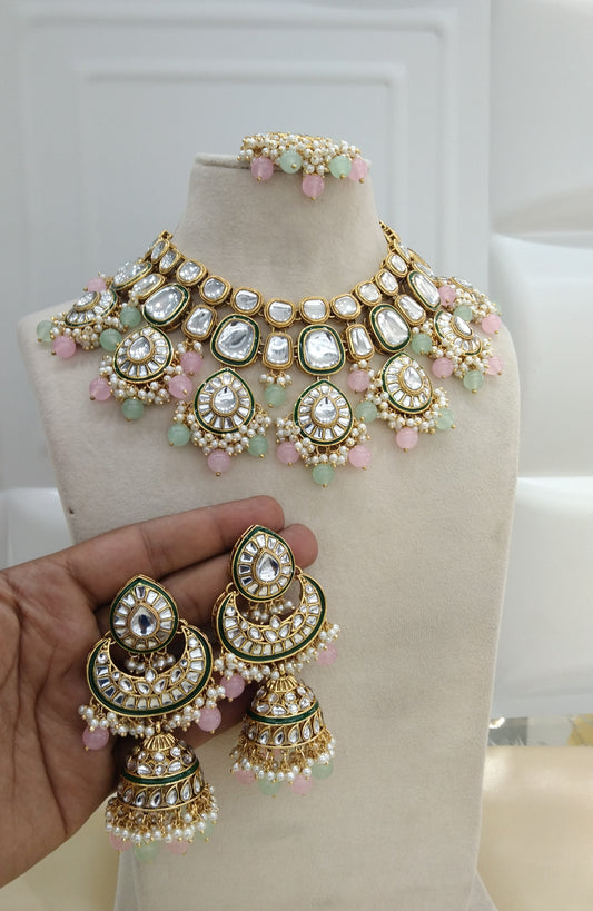 Harry Pista pink kundan Indian Necklace Jewellery Set