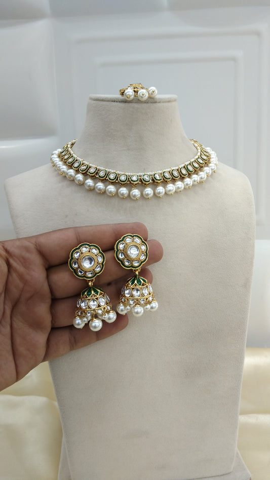 Honey White kundan Indian Necklace Jewellery Set