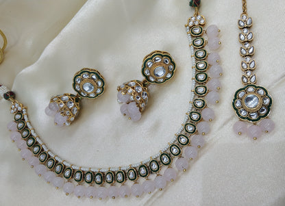 Honey Baby pink kundan Indian Necklace Jewellery Set