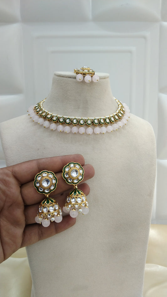 Honey Baby pink kundan Indian Necklace Jewellery Set