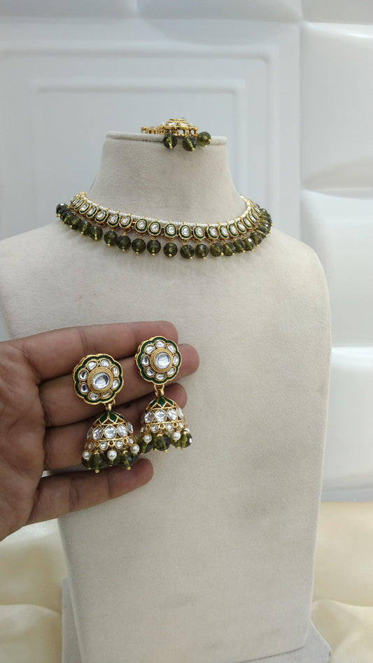 Honey Mehndi kundan Indian Necklace Jewellery Set