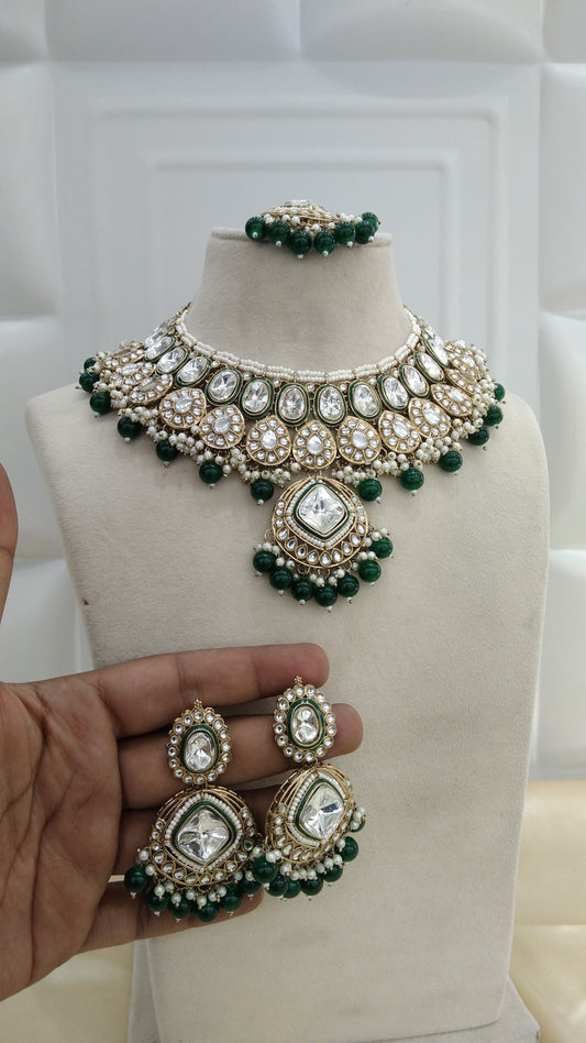 Jasika Green kundan Indian Necklace Jewellery Set