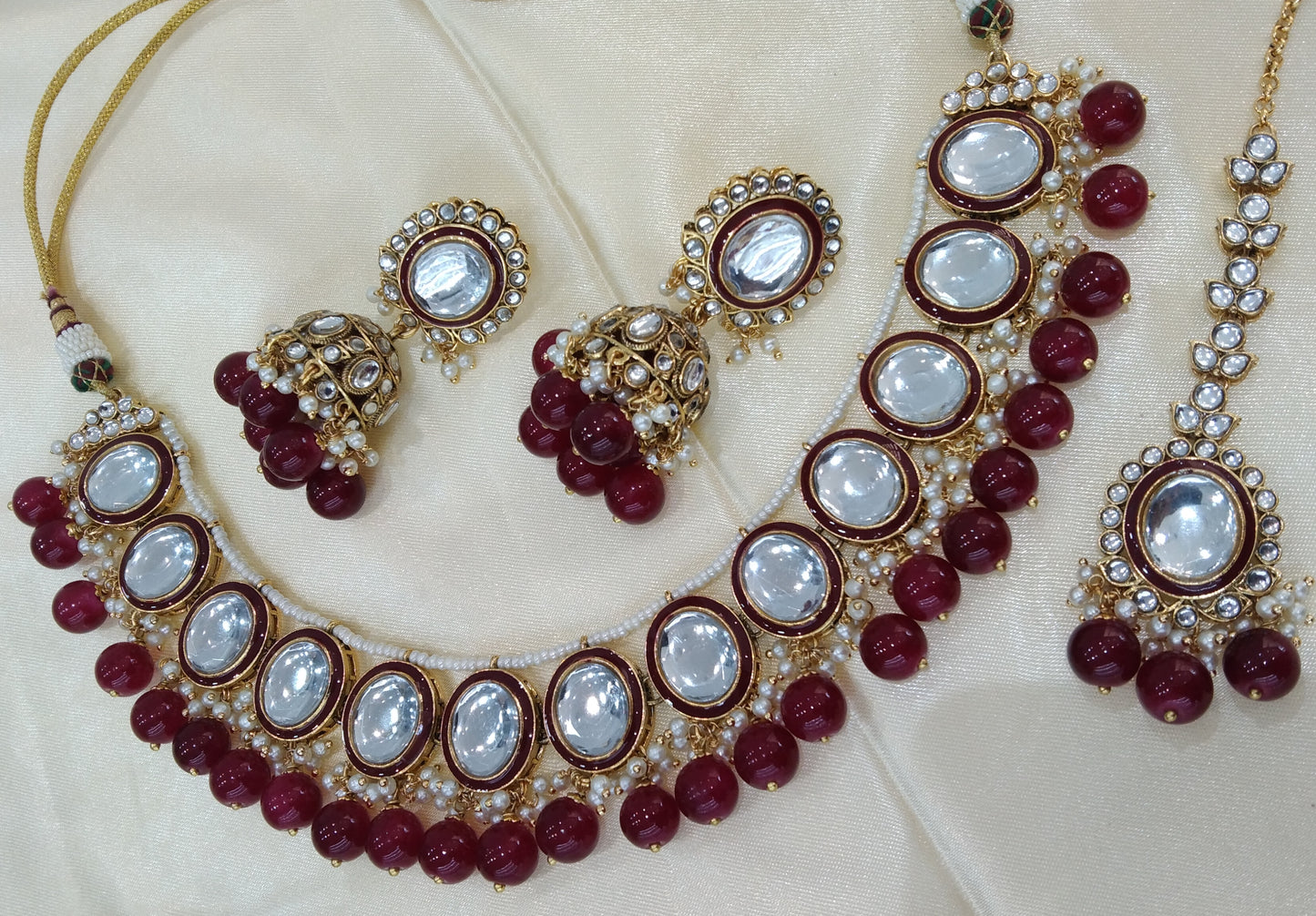 Janki Maroon kundan Indian Necklace Jewellery Set
