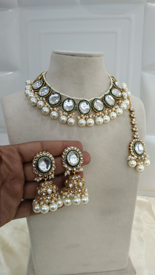 Janki White kundan Indian Necklace Jewellery Set