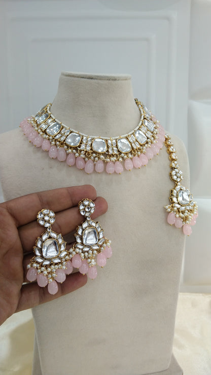 Janvi Baby pink kundan Indian Necklace Jewellery Set