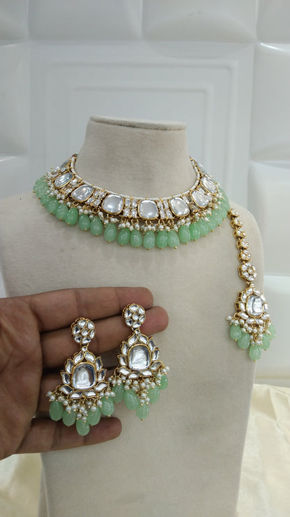 Janvi Pista kundan Indian Necklace Jewellery Set