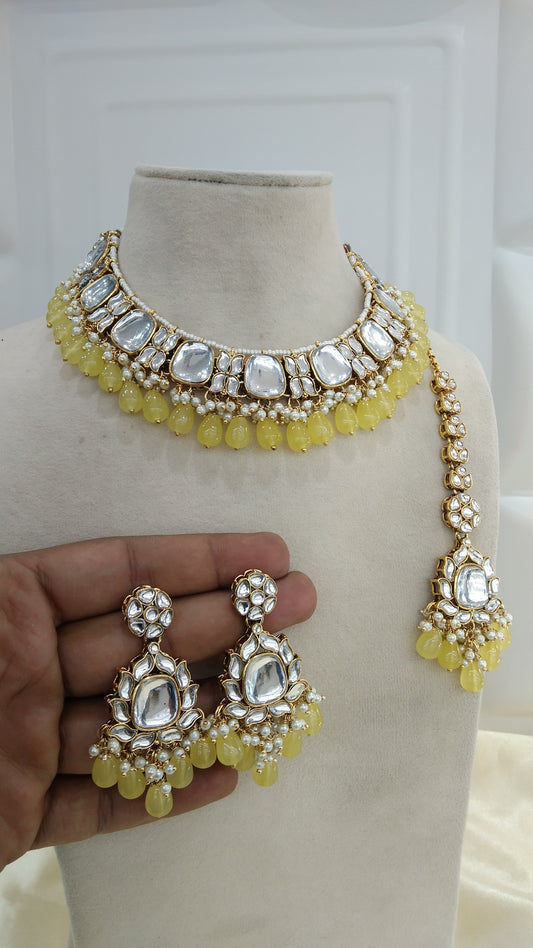 Janvi Yellow kundan Indian Necklace Jewellery Set