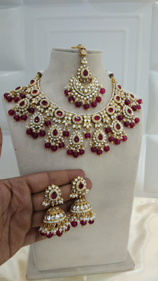 Kirat Maroon kundan Indian Necklace Jewellery Set