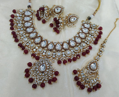Kiran Maroon kundan Indian Necklace Jewellery Set