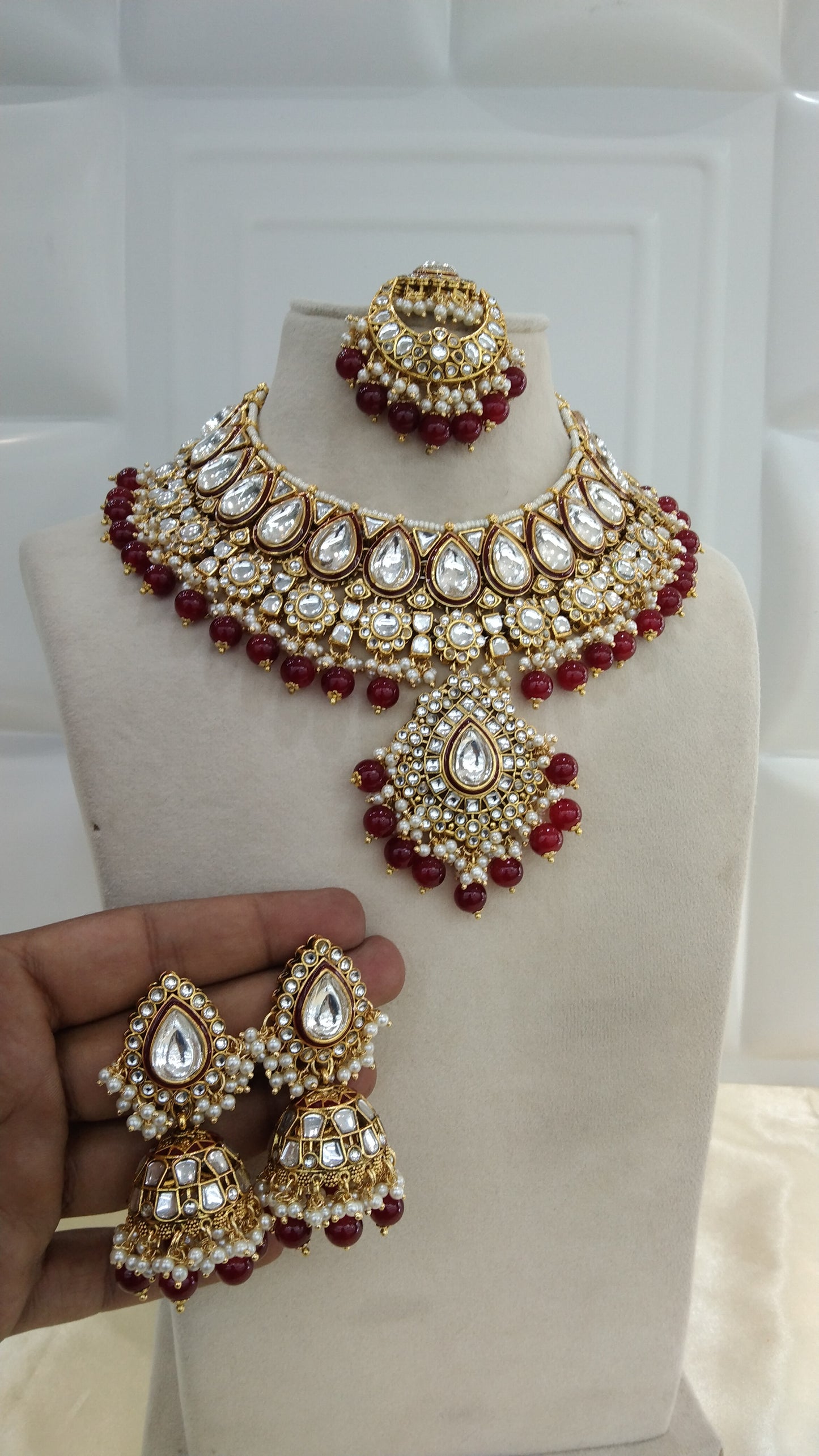 Kiran Maroon kundan Indian Necklace Jewellery Set