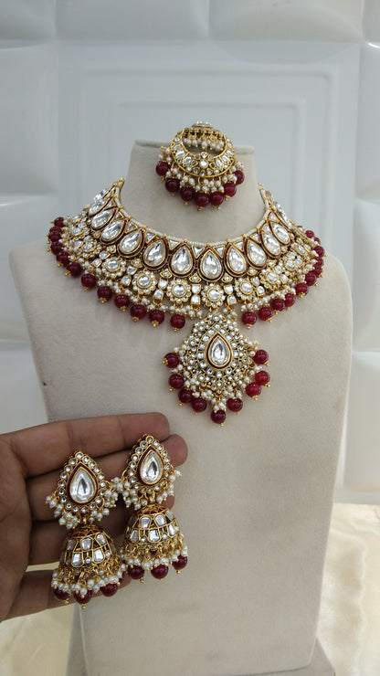 Kiran Maroon kundan Indian Necklace Jewellery Set