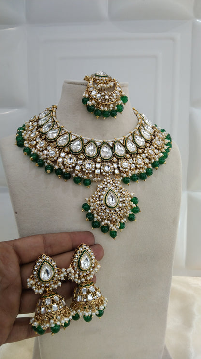 Kiran Green kundan Indian Necklace Jewellery Set