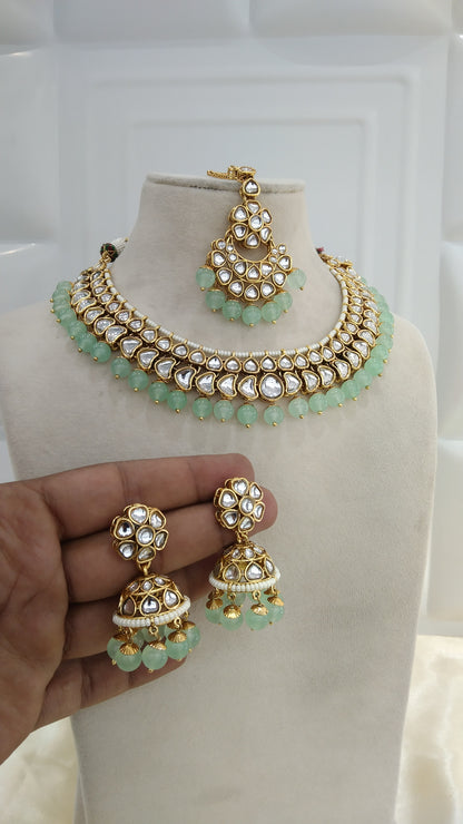 Kevi Pista kundan Indian Necklace Jewellery Set