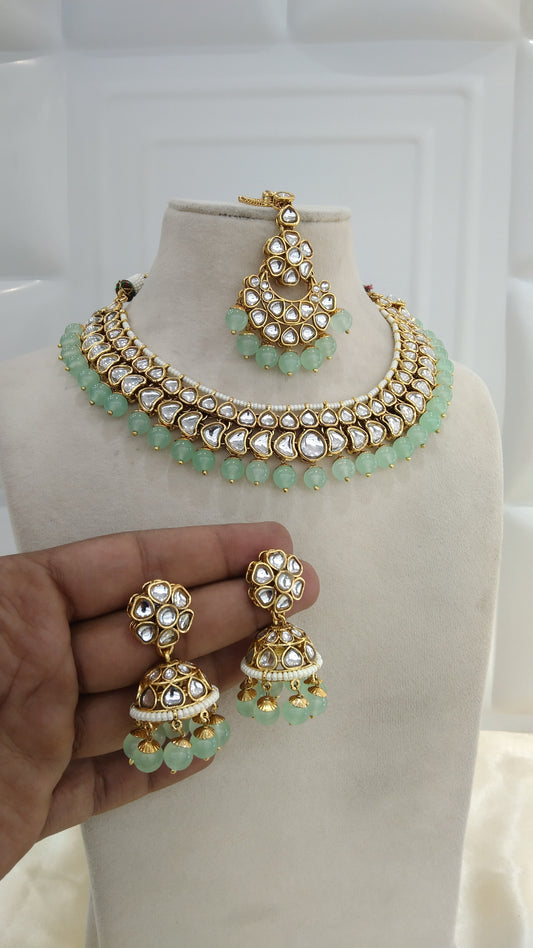 Kevi Pista kundan Indian Necklace Jewellery Set