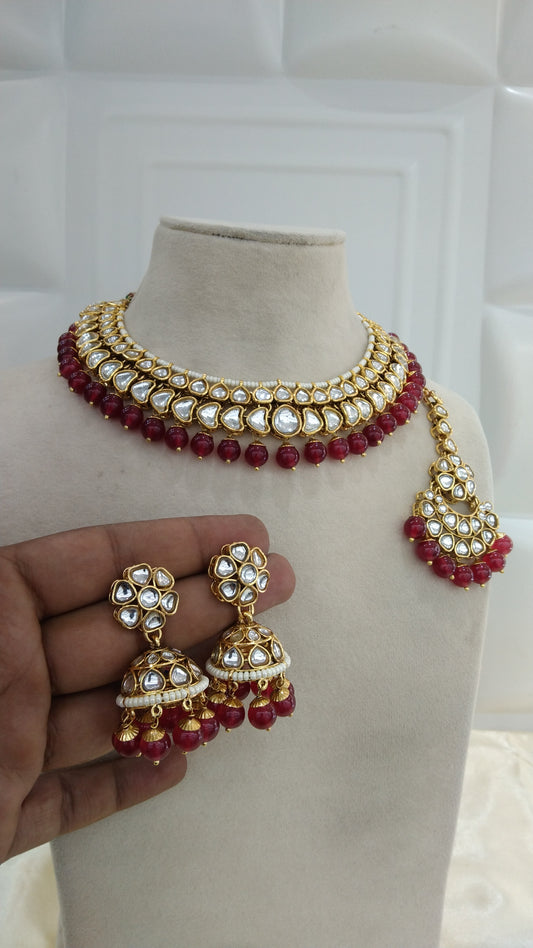 Kevi Maroon kundan Indian Necklace Jewellery Set