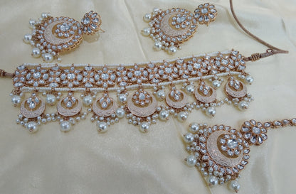 Kamini White kundan Indian Choker Jewellery Set