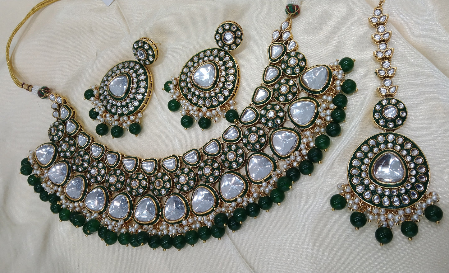 kayna Green kundan Indian Necklace Jewellery Set