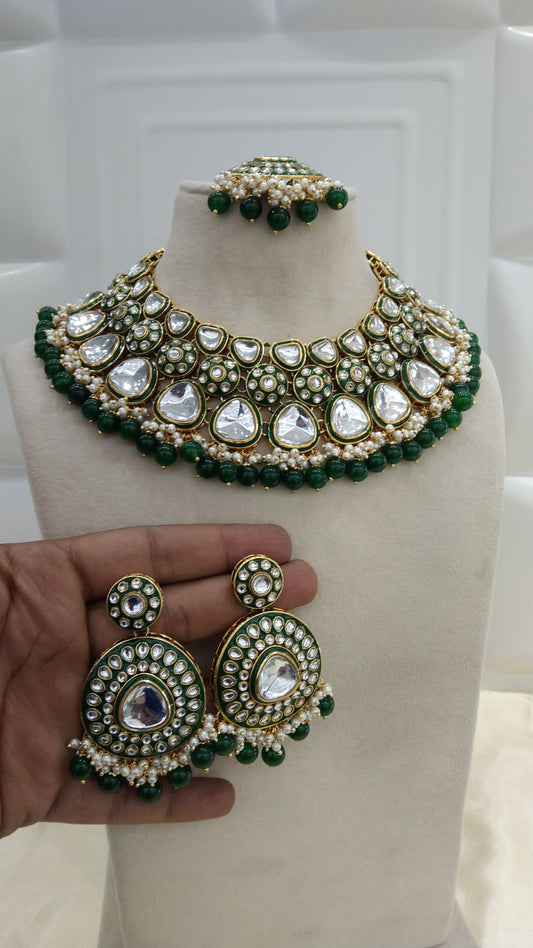 kayna Green kundan Indian Necklace Jewellery Set