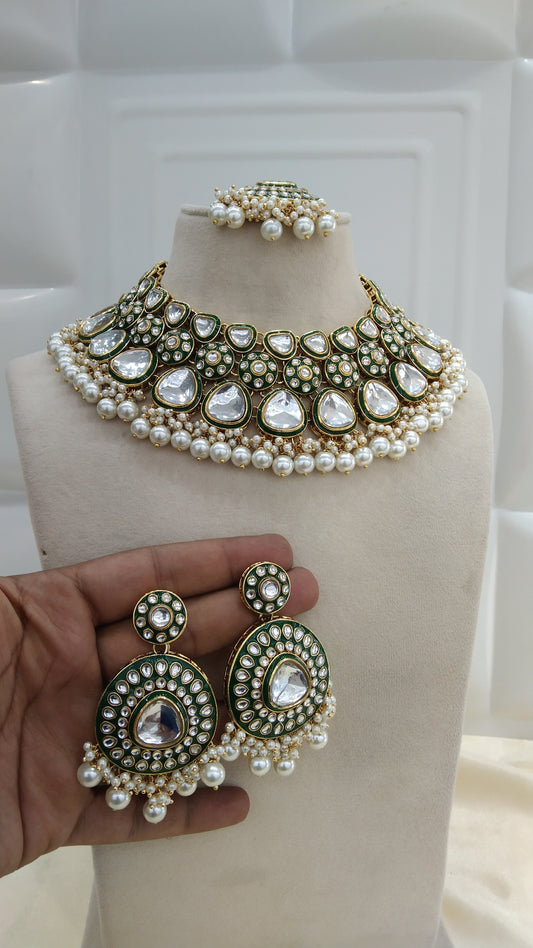 kayna white kundan Indian Necklace Jewellery Set