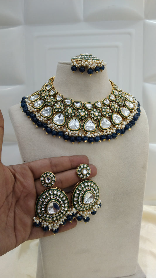 kayna Blue kundan Indian Necklace Jewellery Set