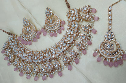 Kirna Baby Pink kundan Indian Necklace Jewellery Set