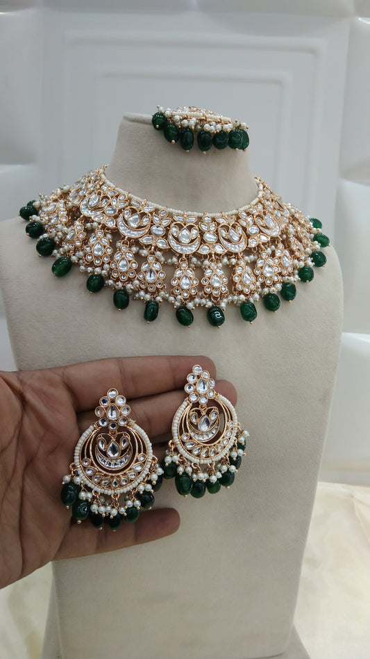 Kirna Green kundan Indian Necklace Jewellery Set