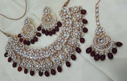 Kirna Maroon kundan Indian Necklace Jewellery Set