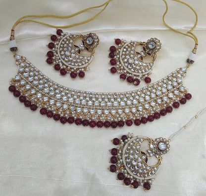 Kusam Maroon kundan Indian Necklace Jewellery Set