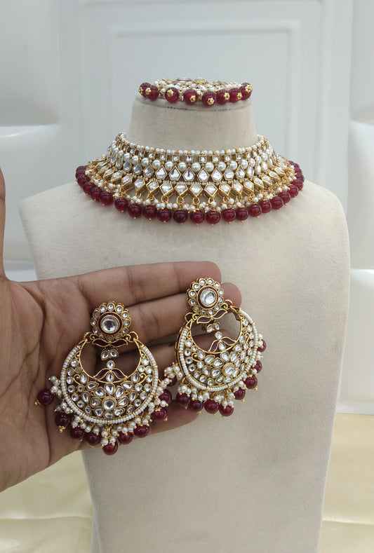 Kusam Maroon kundan Indian Necklace Jewellery Set