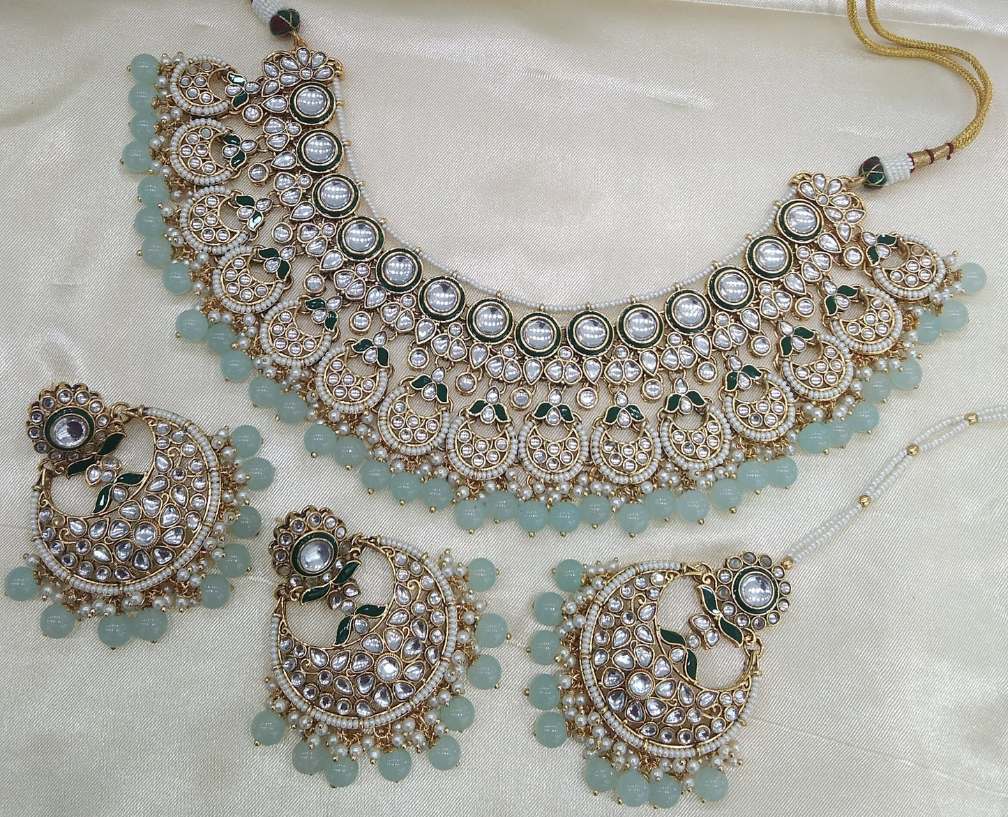 Kusam Sky Blue kundan Indian Necklace Jewellery Set