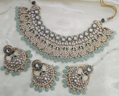 Kusam Sky Blue kundan Indian Necklace Jewellery Set